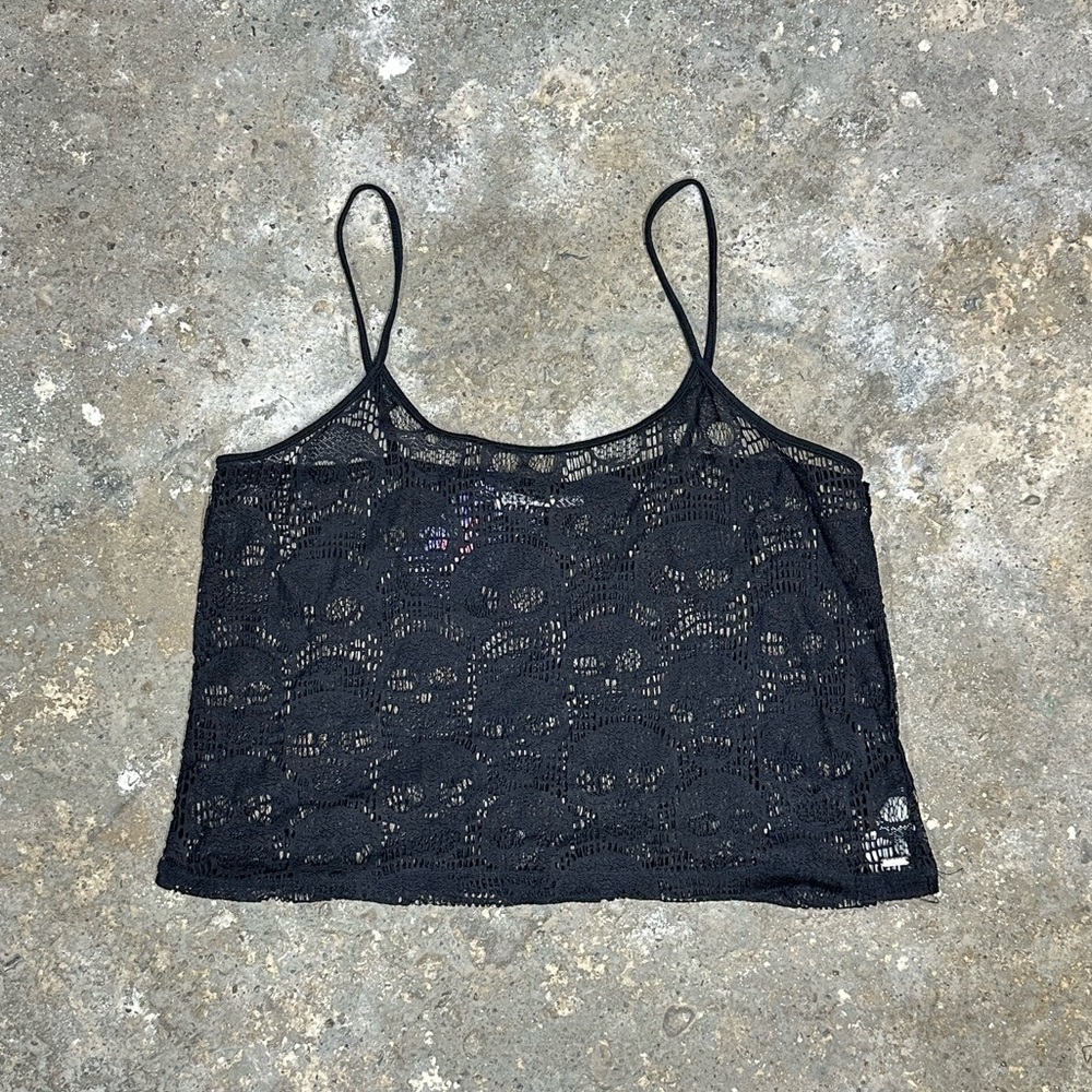 Black Skull Lace Crop Tank Top